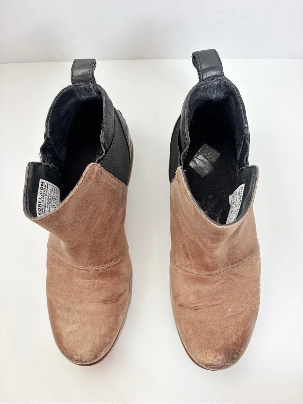 Sorel Emelie Chelsea Boots Waterproof Pull On Leather Suede Tan Black Size 8.5